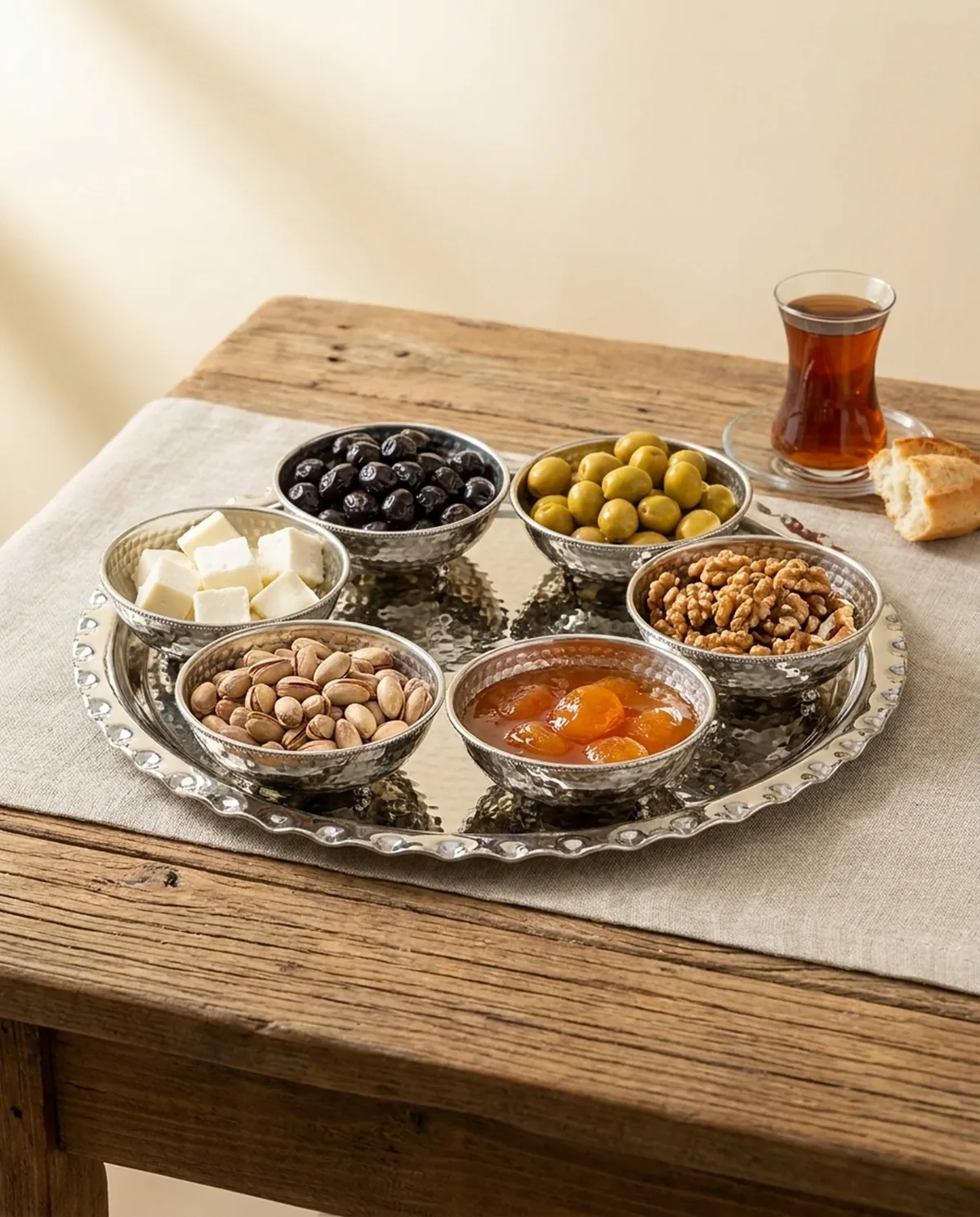 طقم فطور نحاس مطروق فضي 7 قطع 35 سم - صورة 2