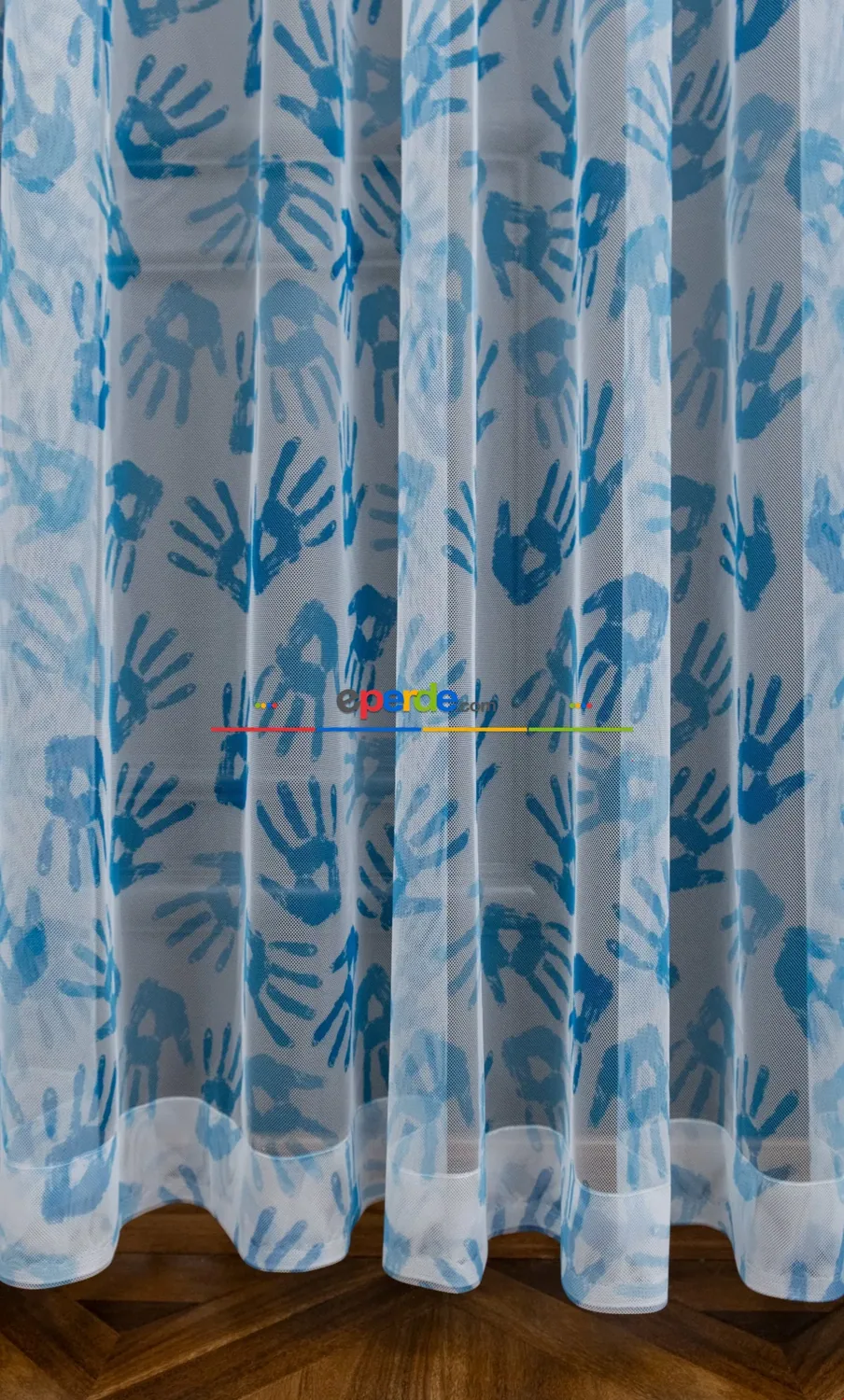 ستارة تول بنقشة يدوية زرقاء مطبوعة 190×255 سم - صورة 2