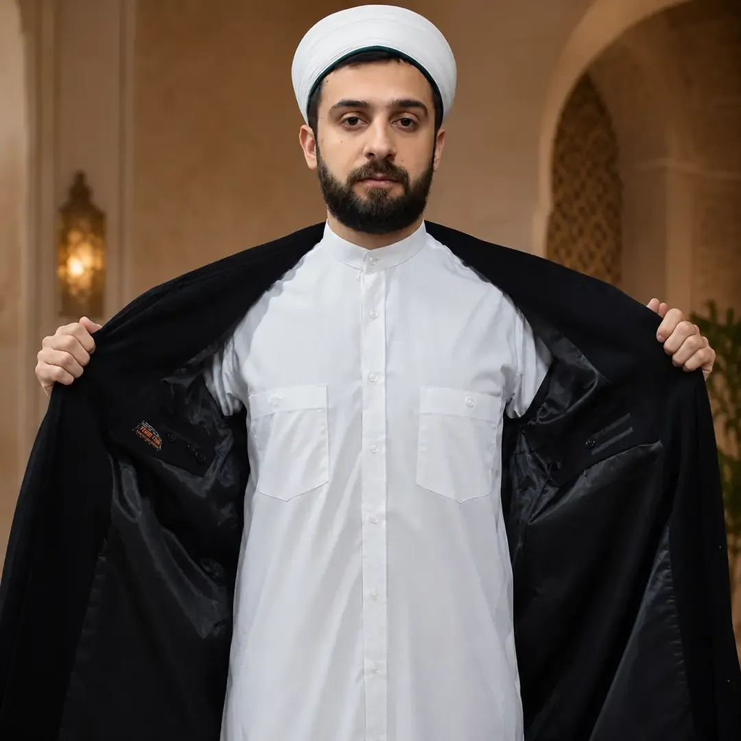 جبة رجالية بياقة بخارية من الكشمير مبطنة بالكامل - صورة 2