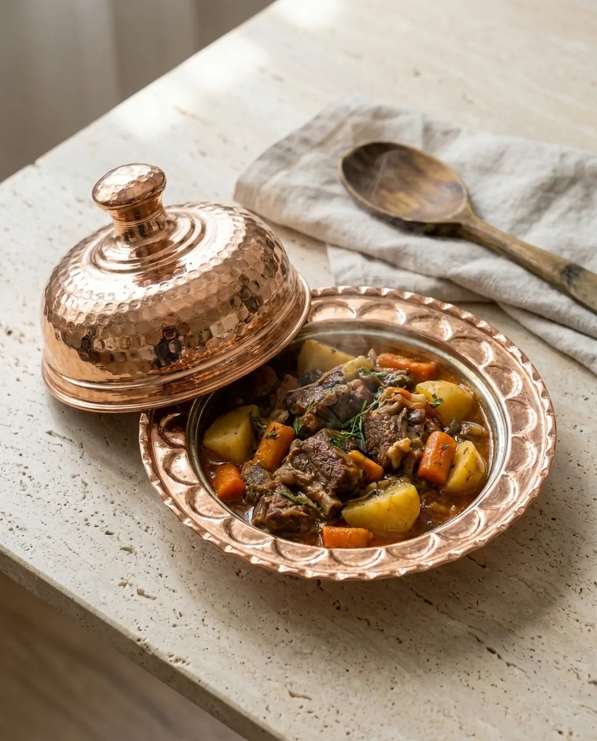 صحن طبخ نحاس مطروق بغطاء وحواف مفصصة 21 سم
