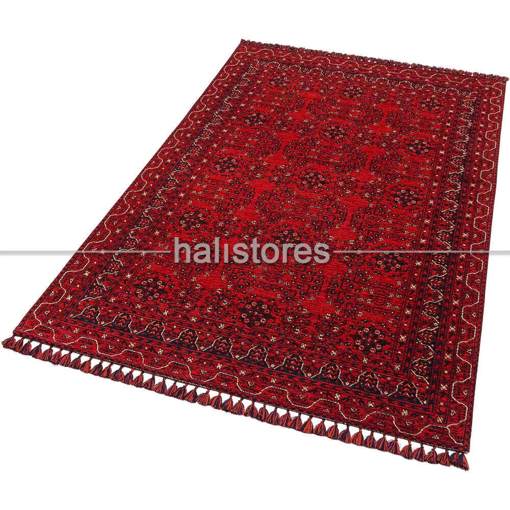 كليم بنقشة تراثية قابل للغسل - أحمر - 80×150 سم
