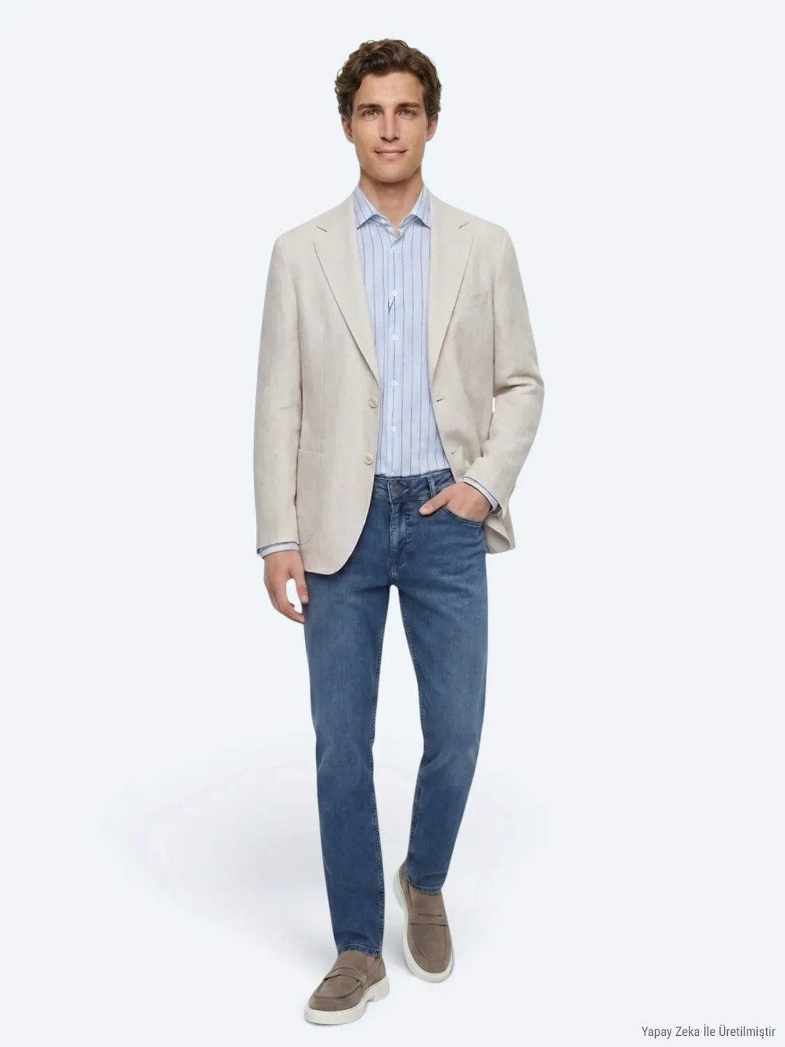 جاكيت رجالي بيج حجري من الكتان الخالص بزرّين - صورة 4