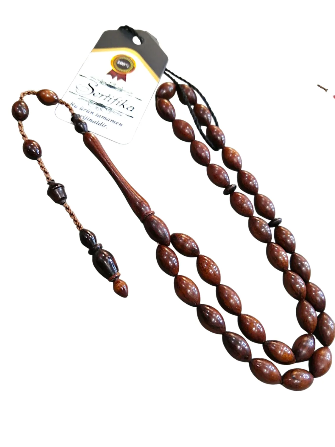 مسبحة خشب الثعبان بحبات بيضاوية يدوية