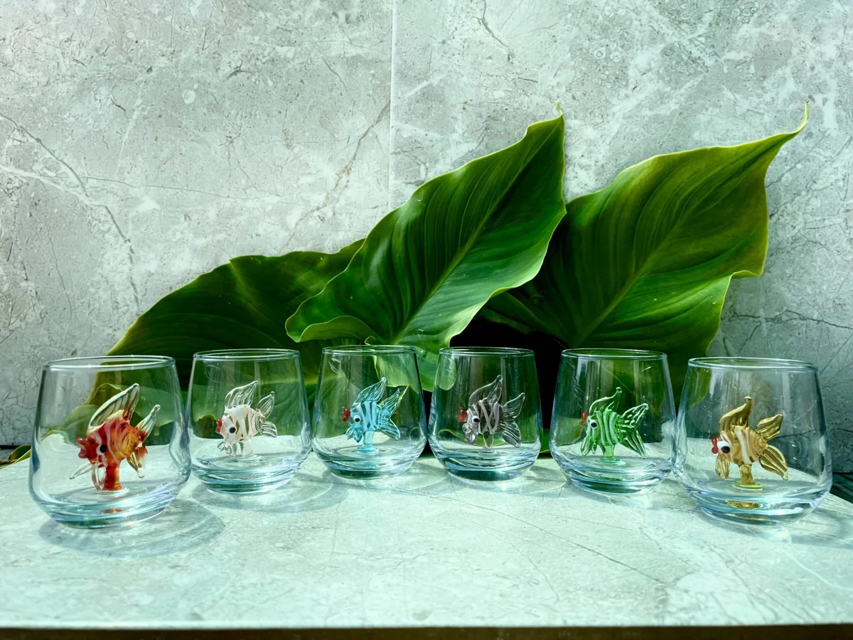 طقم 6 كؤوس ماء صغيرة للقهوة بمجسمات أسماك - صورة 2