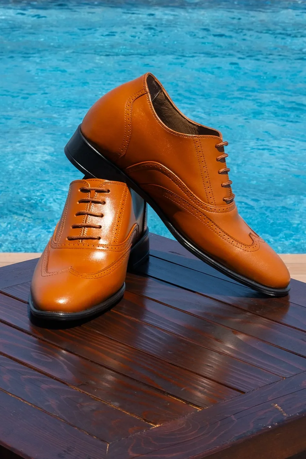 حذاء أكسفورد رجالي جلد طبيعي عسلي يدوي