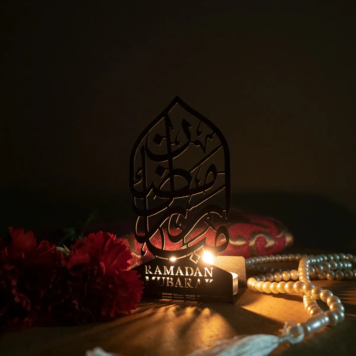 حامل شمعة معدني أسود بزخرفة رمضانية - صورة 3