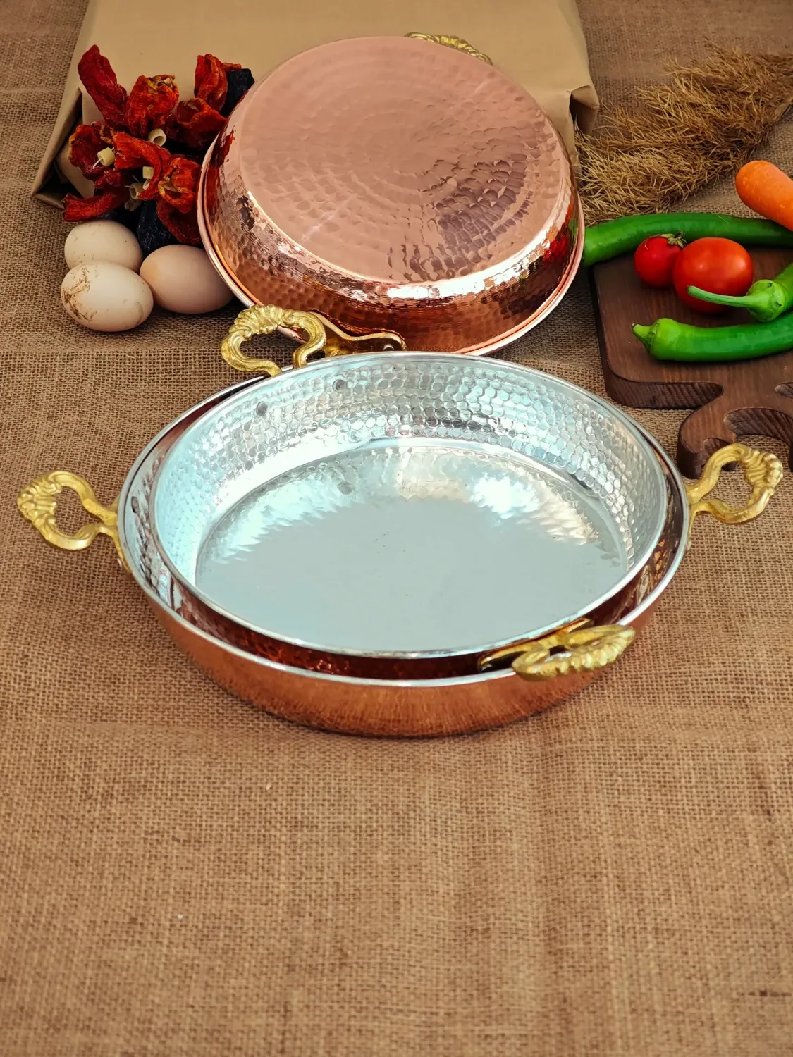 طقم مقالي نحاسية سميكة 3 قطع 22 و24 و27 سم - صورة 3