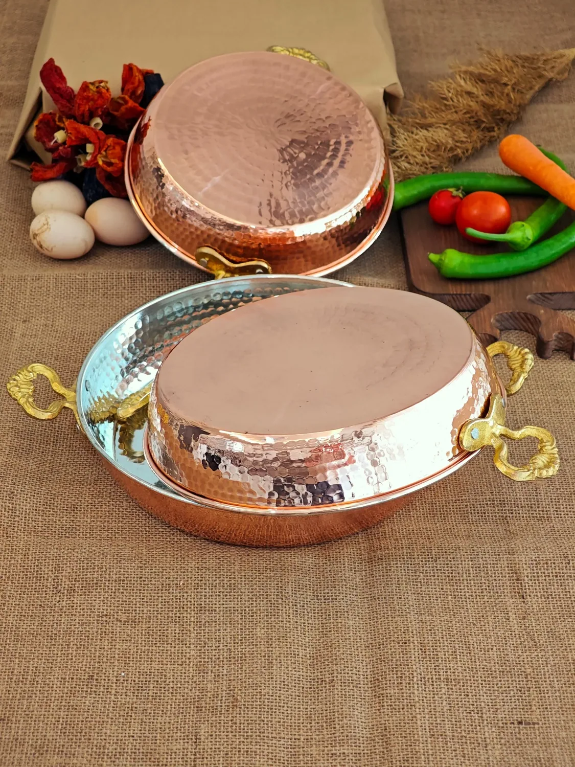 طقم مقالي نحاسية سميكة 3 قطع 22 و24 و27 سم - صورة 4