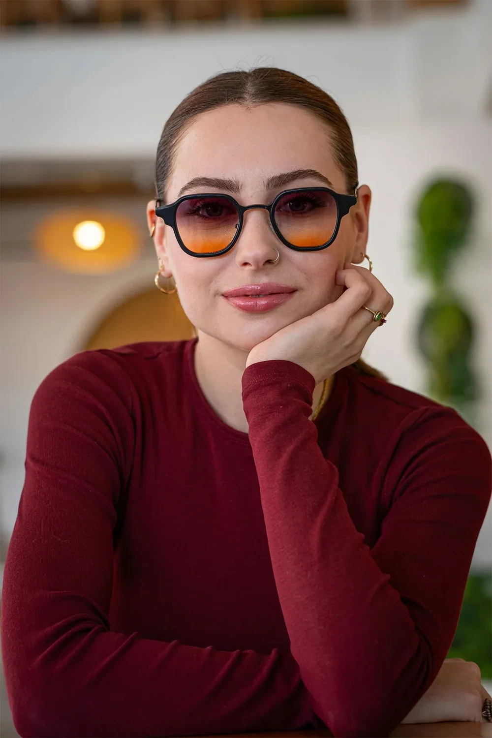 نظارة شمسية سداسية فضية بعدسات خضراء متدرجة - صورة 3