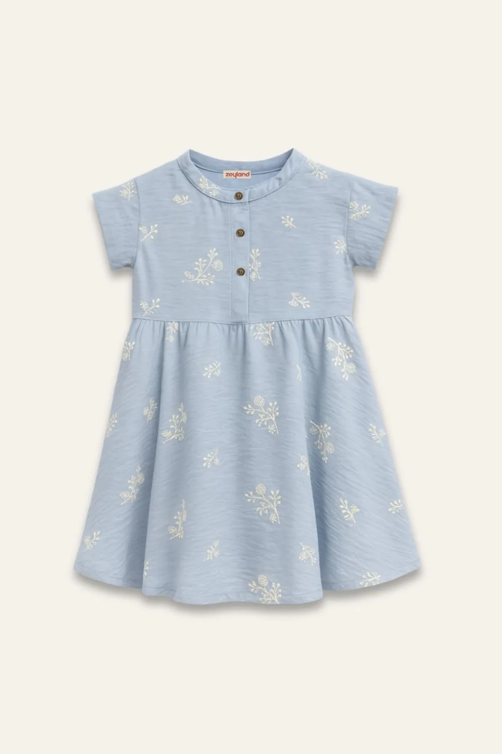 فستان قطني مطرز بالزهور بأزرار أمامية - صورة 2