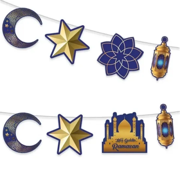 زينة «مرحبا رمضان» أزرق وذهبي بطول 160 سم