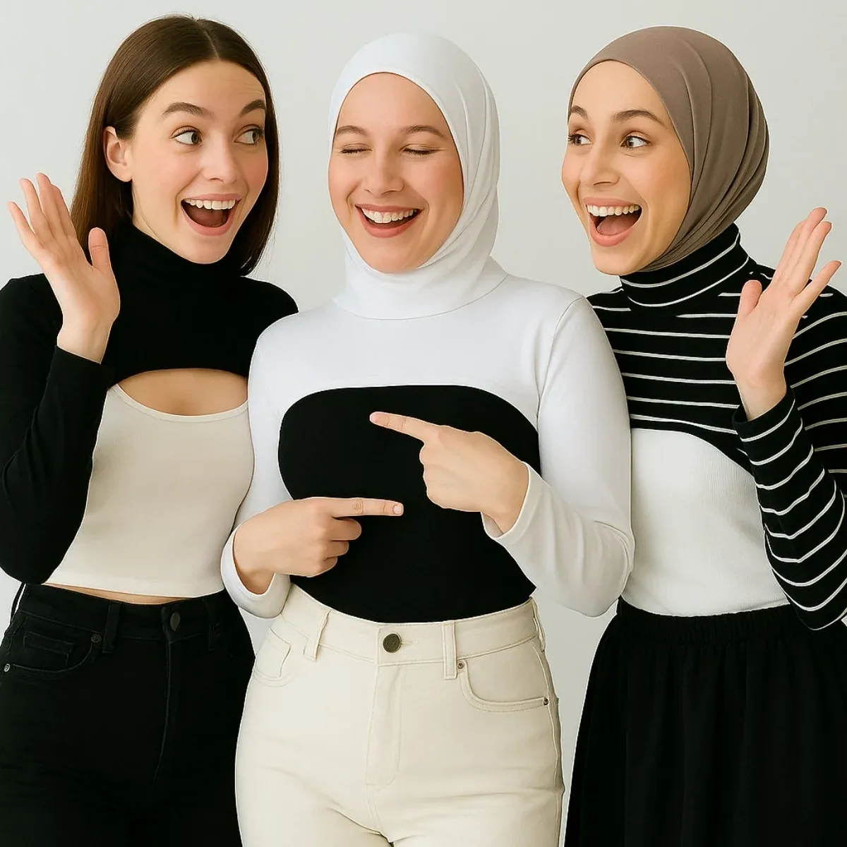 ثلاث قطع أسود وأبيض ومخطط بياقة عالية - صورة 3