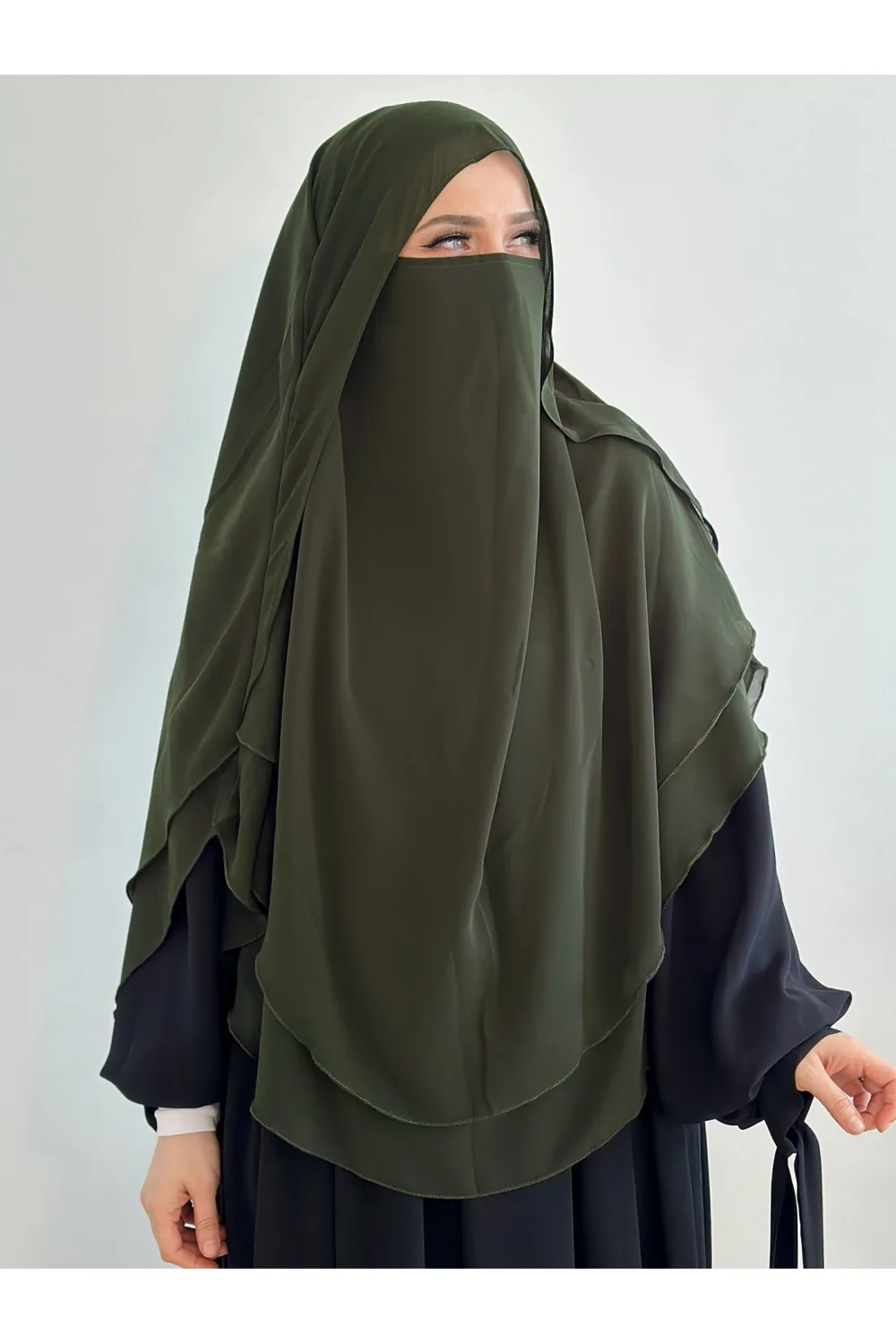خمار بنقاب ظلي أخضر زيتي - صورة 3