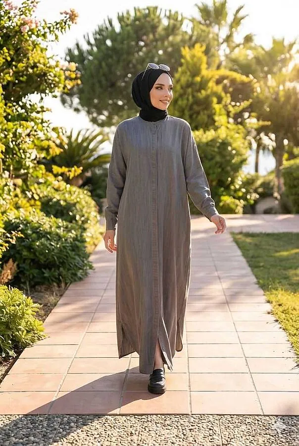 عباية دنيم تينسل بلون رمادي - صورة 2
