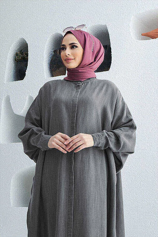 عباية دنيم تينسل بلون رمادي - صورة 5