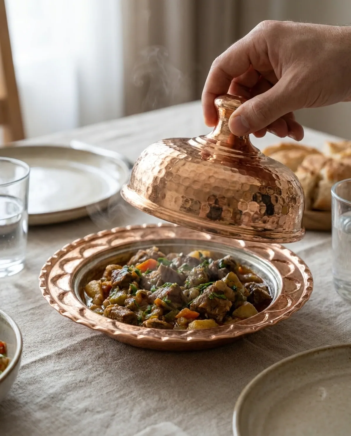 طقم 3 صحون طبخ نحاس مطروق بغطاء - صورة 4