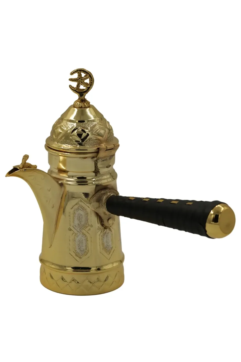دلة مرة نحاس ذهبية بنقش يدوي 18 سم