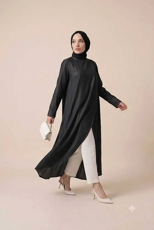 تونيك تينسل دنيم بصبغة متدرجة بلون أسود - صورة 3