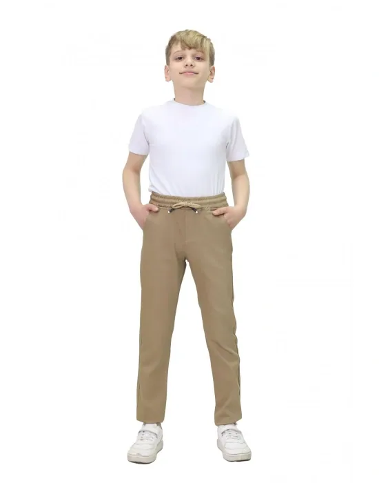 بنطلون مدرسي كتاني للجنسين لون بيج جملي