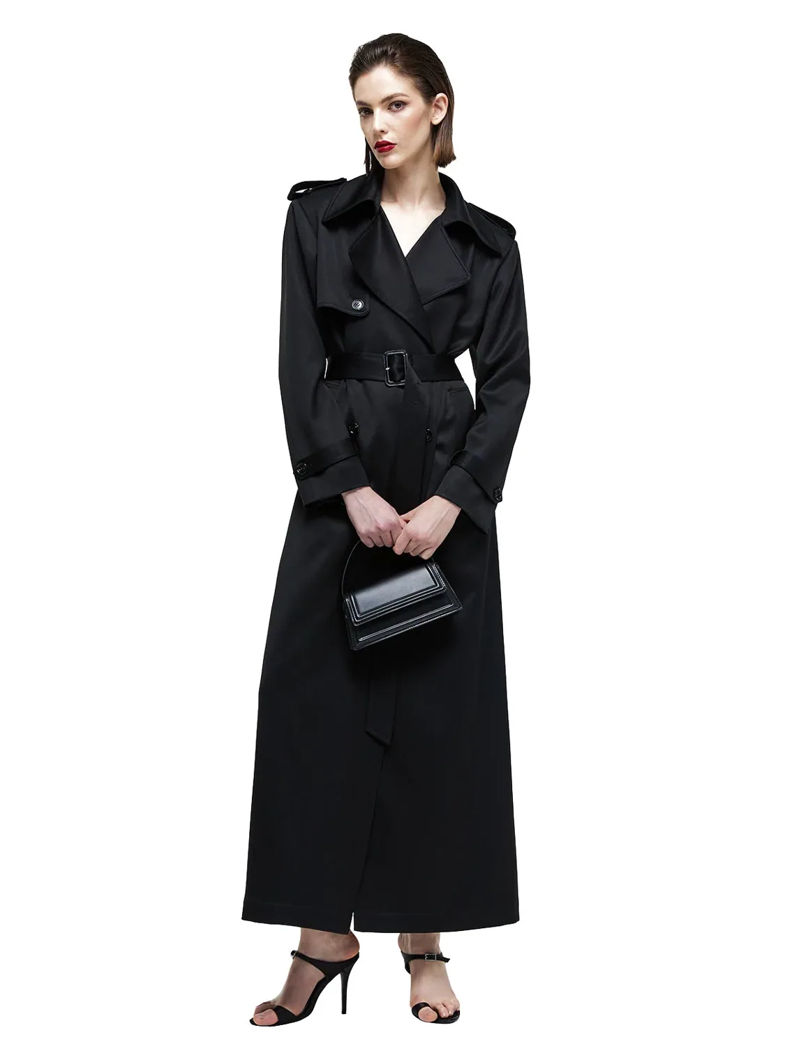 ترنش ماكسي ساتان أسود - صورة 2