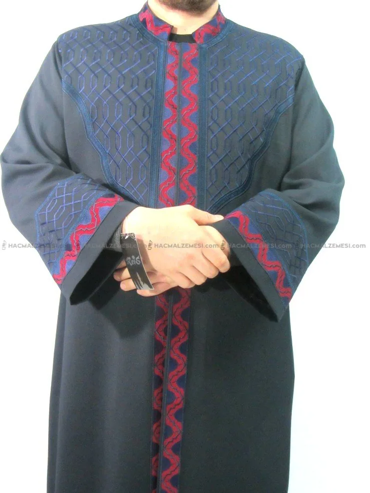 جبة رجالية كحلية بتطريز وردي وأزرق