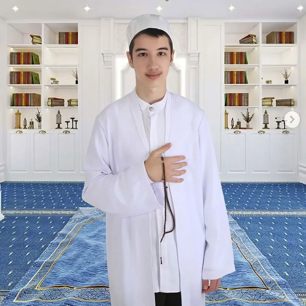 جبة صلاة أولاد بيضاء بياقة بخارية