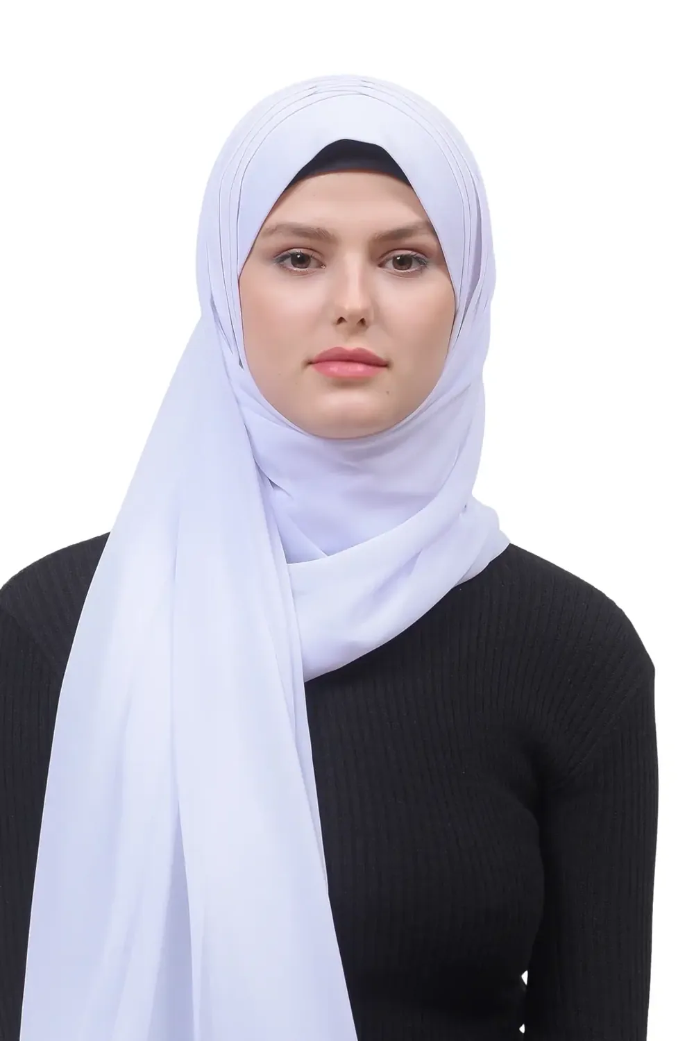شال شيفون جاهز بكسرات وشريط متقاطع