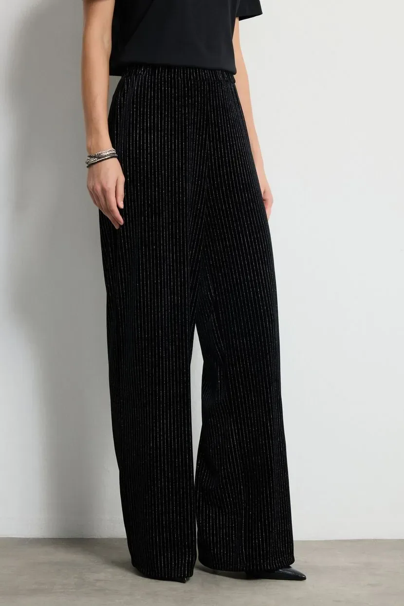بنطال مخمل أسود لامع واسع - صورة 3