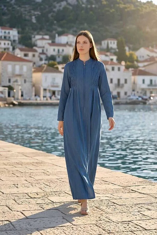 فرجية تينسل بسحاب وتطريز كروشيه بلون كحلي