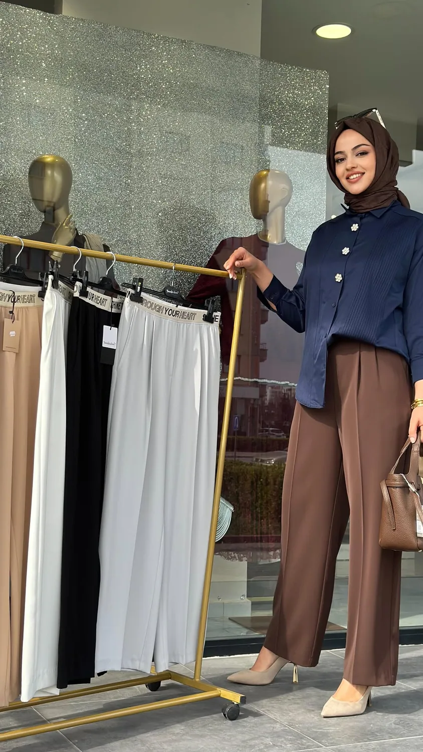 بنطال بالاتزو واسع بخصر مطاطي بخمسة ألوان