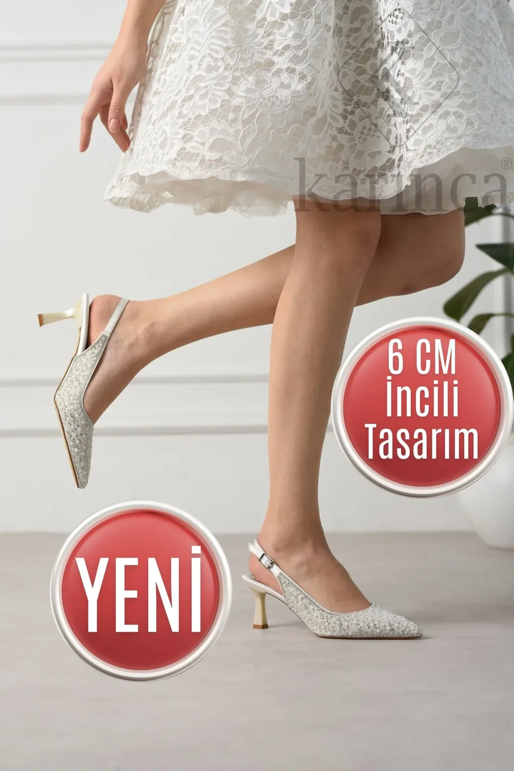 حذاء عروس مدبب باللؤلؤ بكعب قصير 6 سم