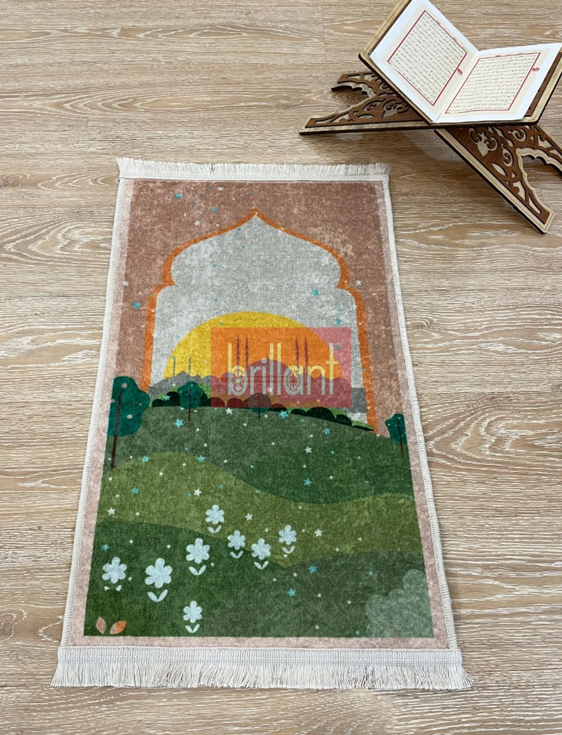 سجادة صلاة بنية للأطفال بأهداب 50×80 سم