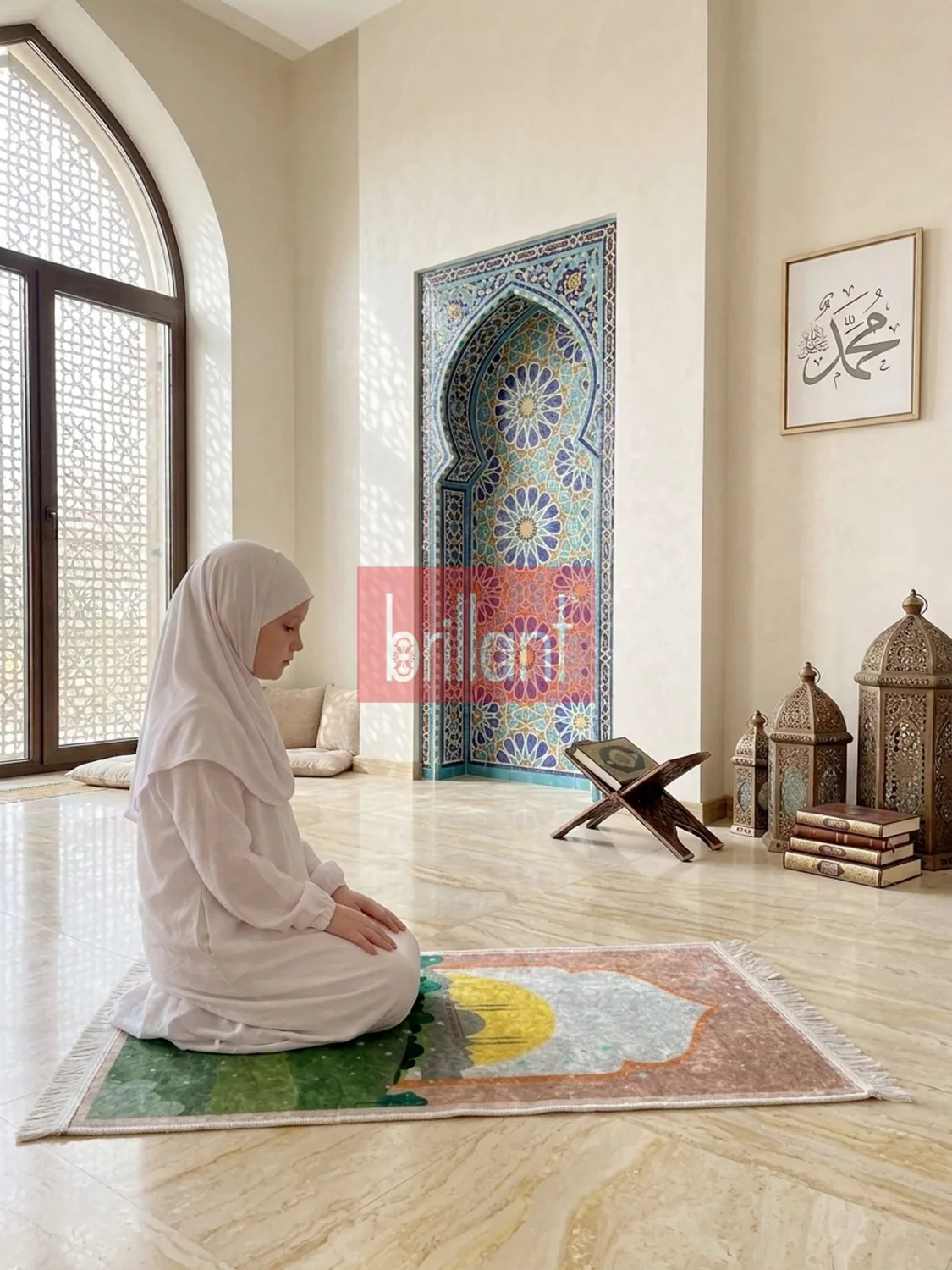 سجادة صلاة بنية للأطفال بأهداب 50×80 سم - صورة 2