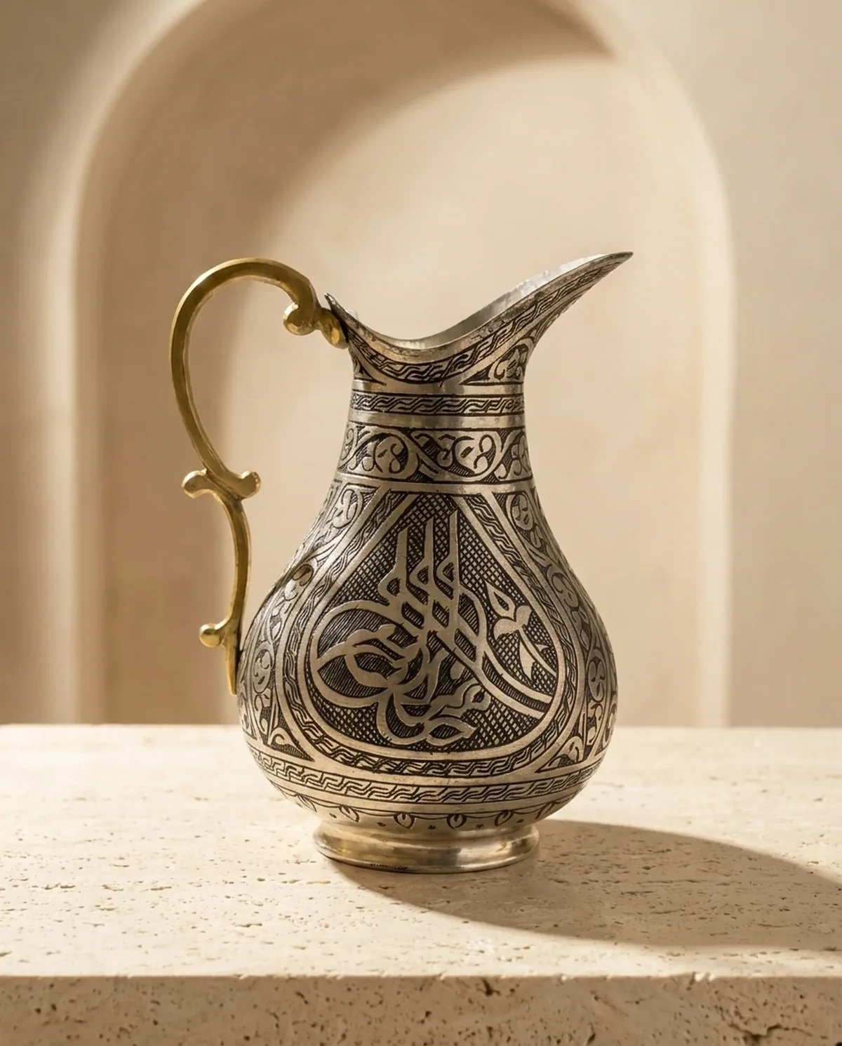 إبريق نحاس مقصدر 2 لتر بنقش الطغراء