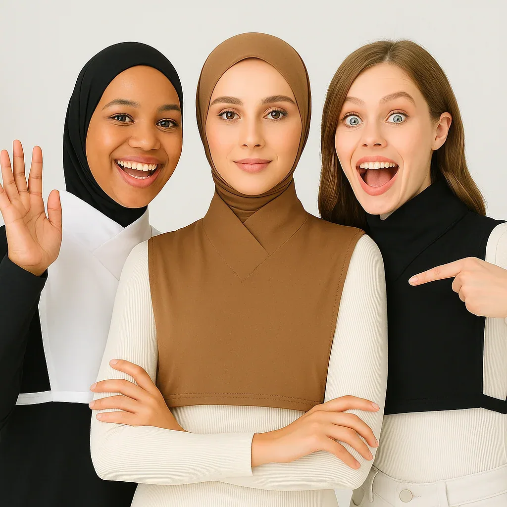طقم أغطية رقبة قطنية ثلاث قطع أسود وأبيض وبني - صورة 2