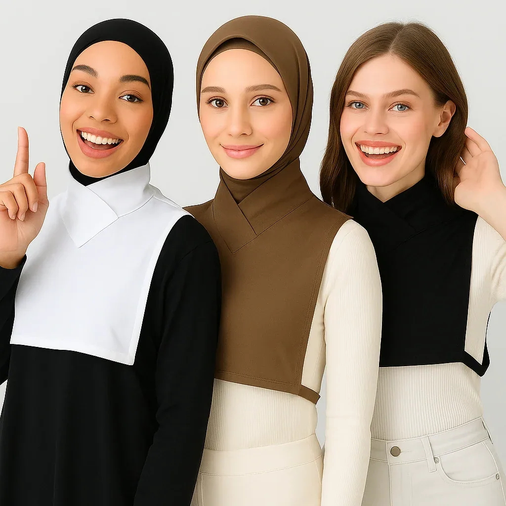 طقم أغطية رقبة قطنية ثلاث قطع أسود وأبيض وبني - صورة 4