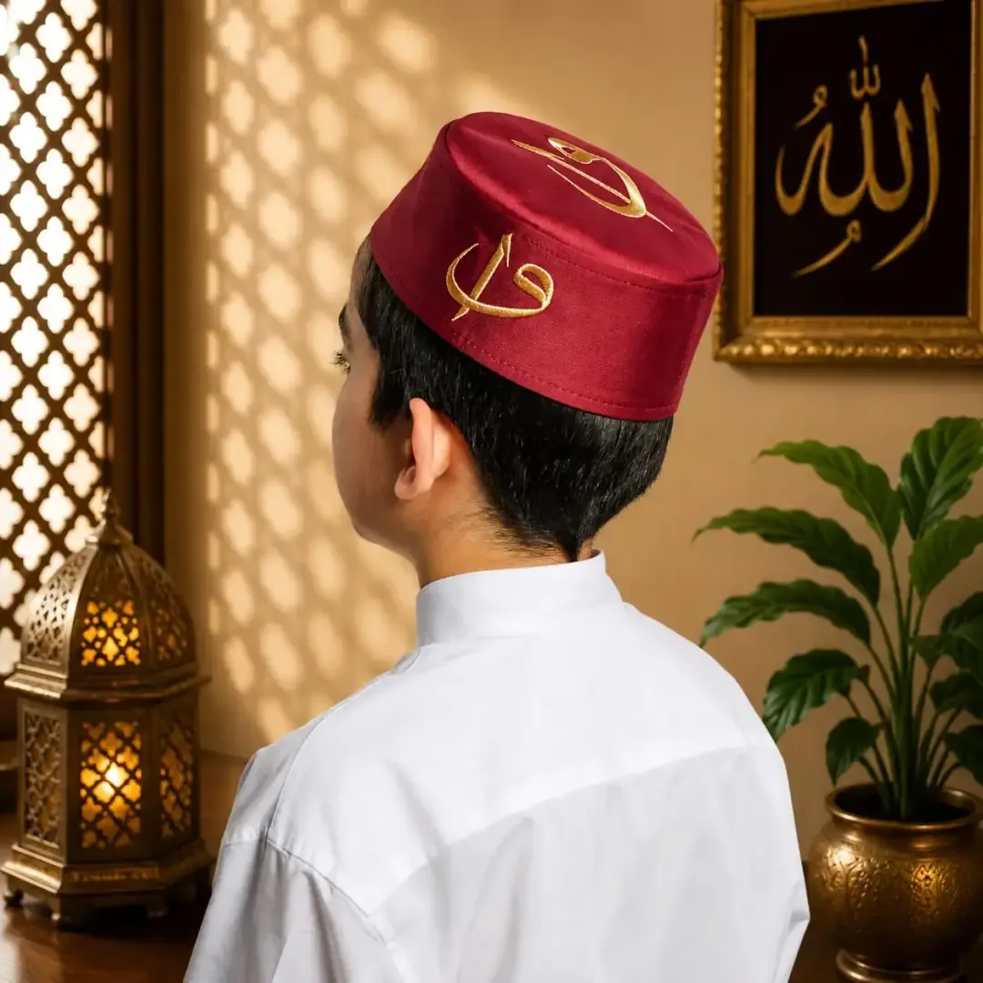 طاقية صلاة للأطفال بتطريز الواو والألف
