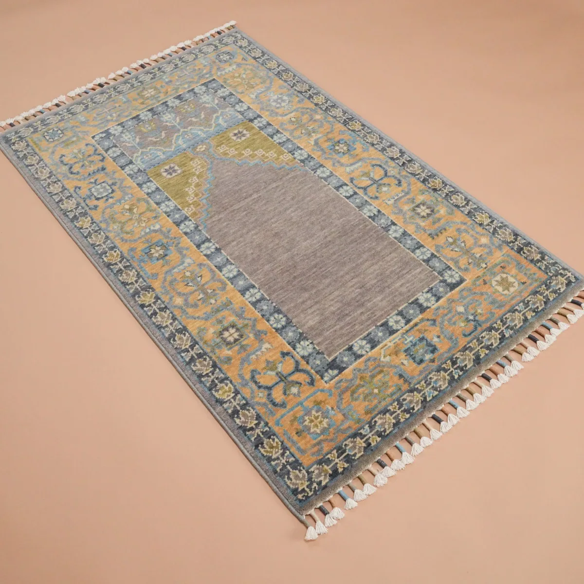 سجادة صلاة من الصوف منسوجة على النول - رمادي - 80×130 سم