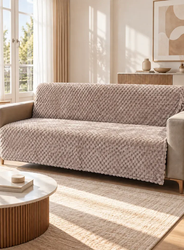غطاء أريكة من قطيفة مانع للانزلاق 180×220 سم - بني فاتح
